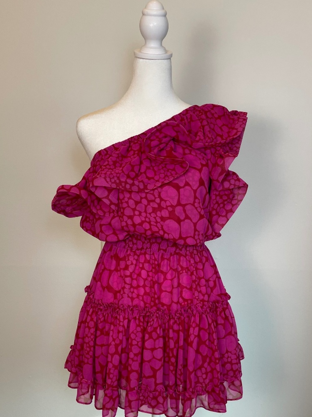MISA Los Angeles One-Shoulder Mini Dress Josephine Pink Giraffe - Size Small